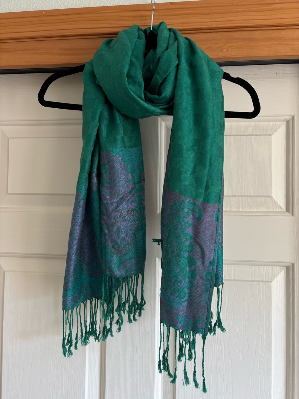 Green & Purple Patterned Fringe Scarf - Women's Accessory